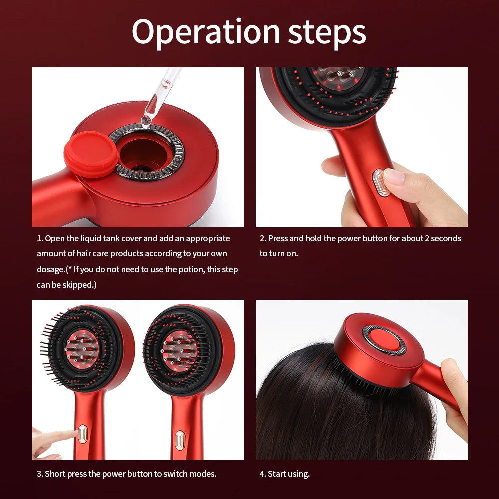 Electric Massage Brush with Red Light for Hair Growth and Scalp Care - HairFlow